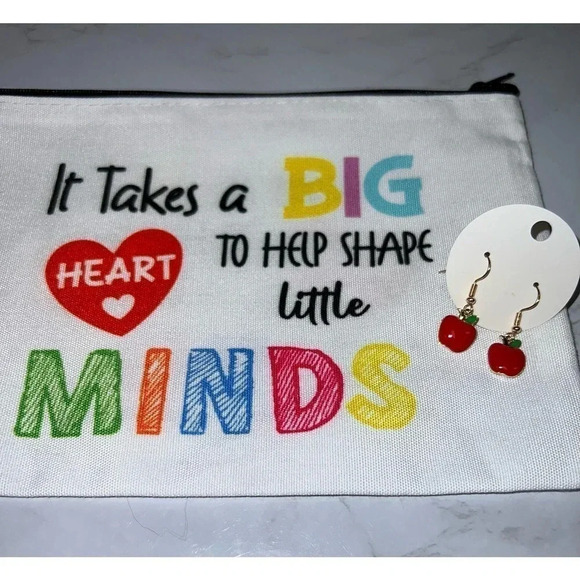 Teacher’s gift bundle makeup pouch and apple earrings. - Picture 2 of 4